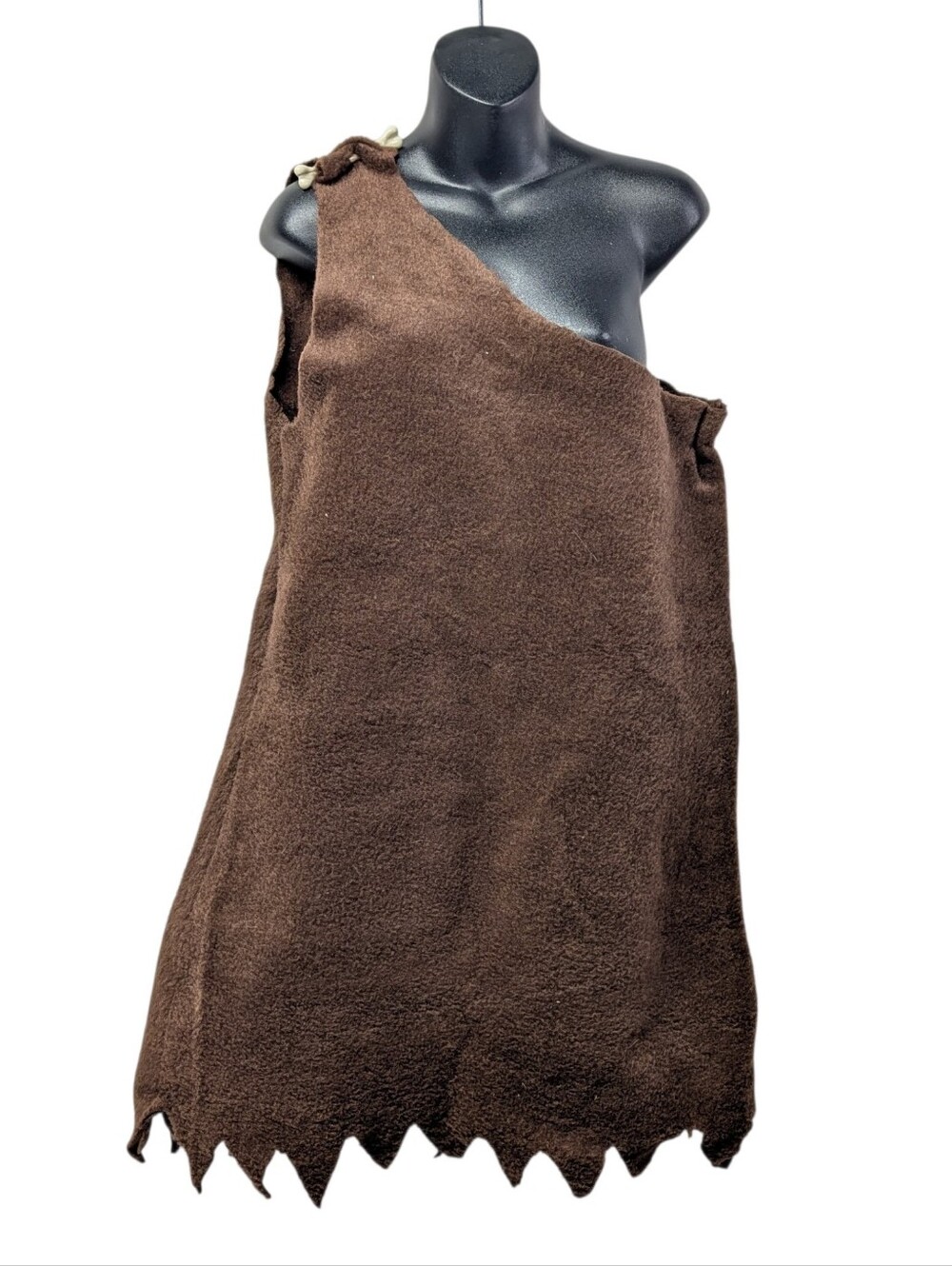 Womens Brown Caveman One Shoulder Sleeveless Faux Fur Bone Button Costume L - Picture 2 of 6